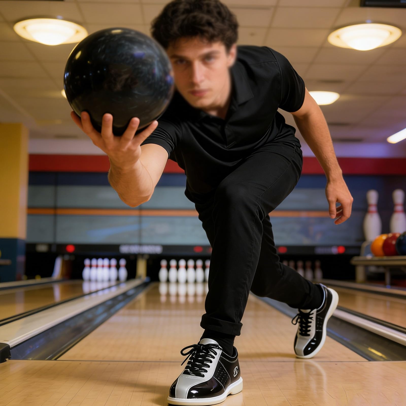 Scarpe da Bowling da Uomo Leggere Antiscivolo con Lacci Scarpe da Bowling Traspirante Taglia Grande per Giardino Prato