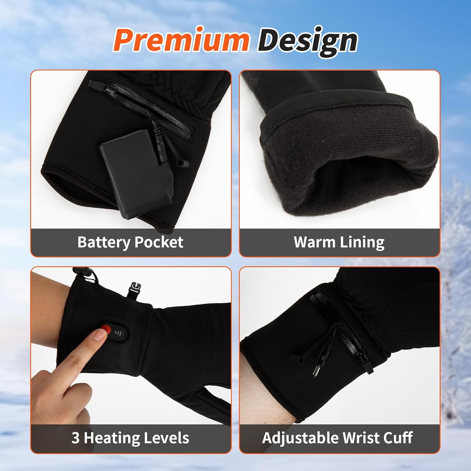 Heated Gloves for Men Women, Thin Electric Glove with Rechargeable Battery, Hand Warmer for Riding Skiing Skating Hiking