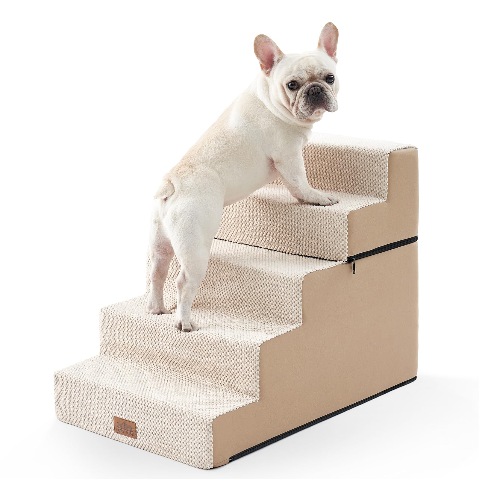 COZY KISS Scala per Cani di Piccola Taglia, Scaletta Cani Domestici a 5 Gradini più Larghe per Divano Letto Auto, 60 cm Altezza Gradini per Gatti in Spugna (Beige, 75x50x60cm-Staccabile, 5)
