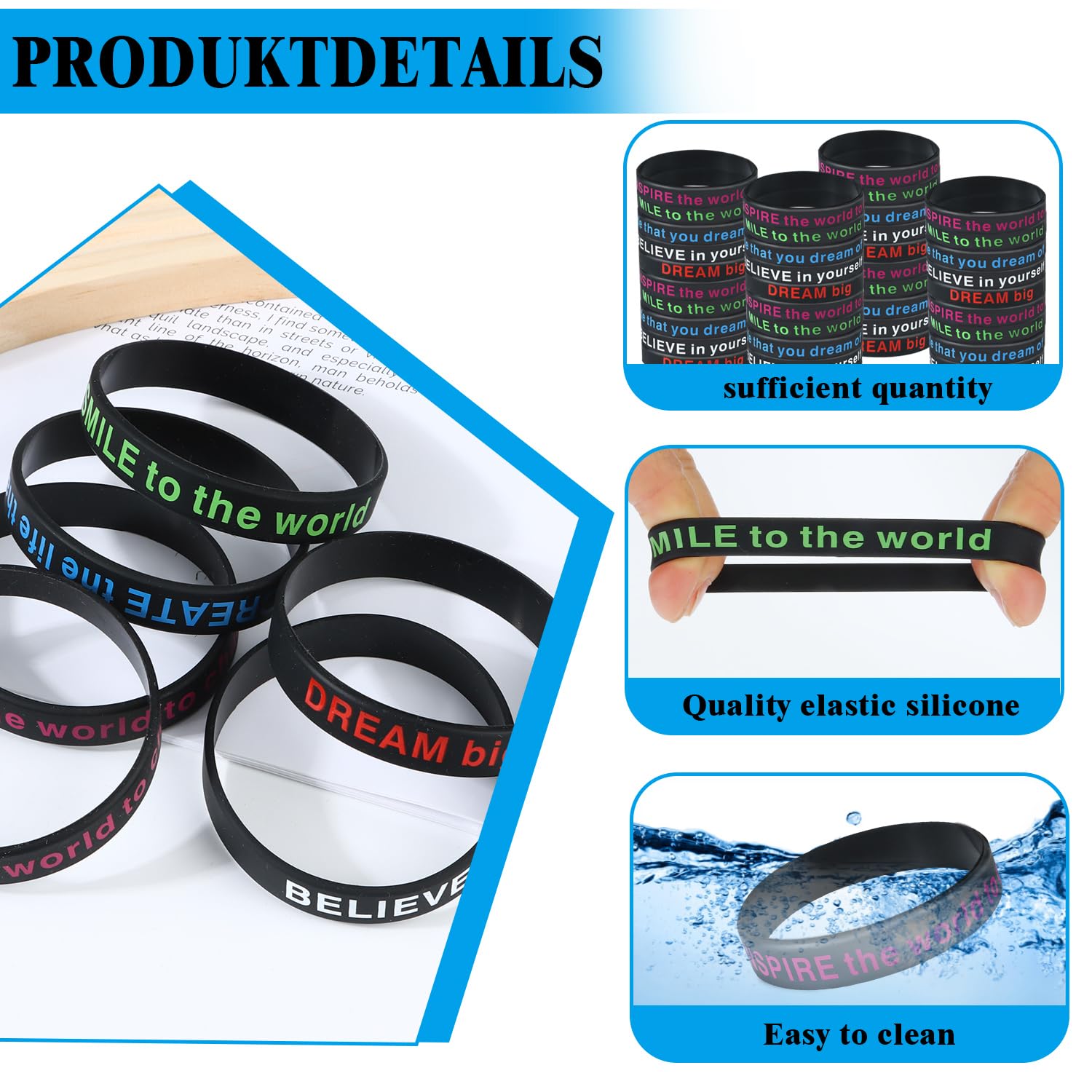 Lot De 30 Bracelets Silicone Motivants – Citations Inspirantes – Cadeaux Pour Étudiants, Sportifs, Collègues