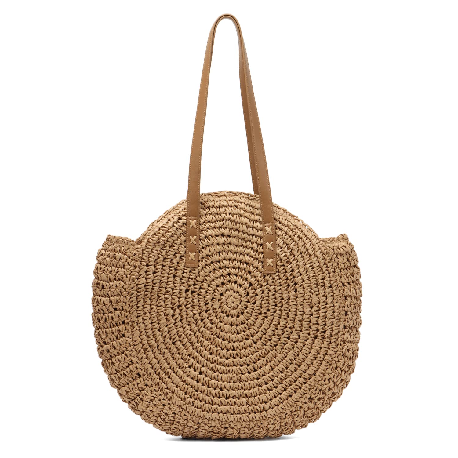 WOG2008 Women Straw Bag Round Handwoven Summer Beach Tote Bag Natural Chic Vacation Shoulder bag