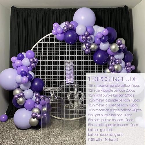 Miniatura 2 de Kit de guirnalda de arco de globos de color morado macarrón, globo morado macarrón, 133 piezas para cumpleaños, revelación de género, baby shower,
