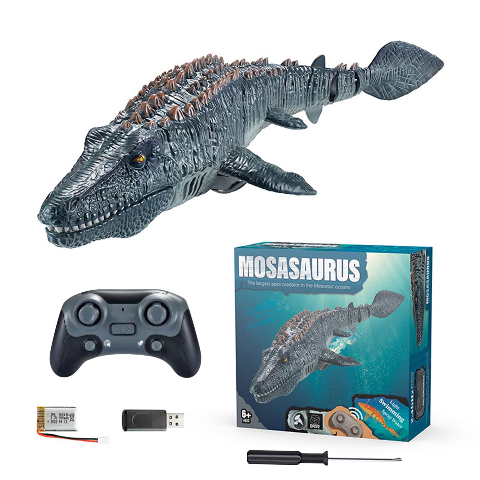 Jouet mosasaure télécommandé - Modèle de Dinosaure électrique avec éclaboussures d'eau | Figure réaliste de Reptile avec Queue oscillante, créature Marine RC Interactive pour Les Jeux pour,