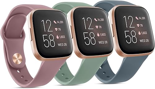 Paquete de 3 bandas de silicona compatibles con Fitbit Versa 2 bandas para mujeres y hombres, correas de repuesto deportivas suaves y transpirables