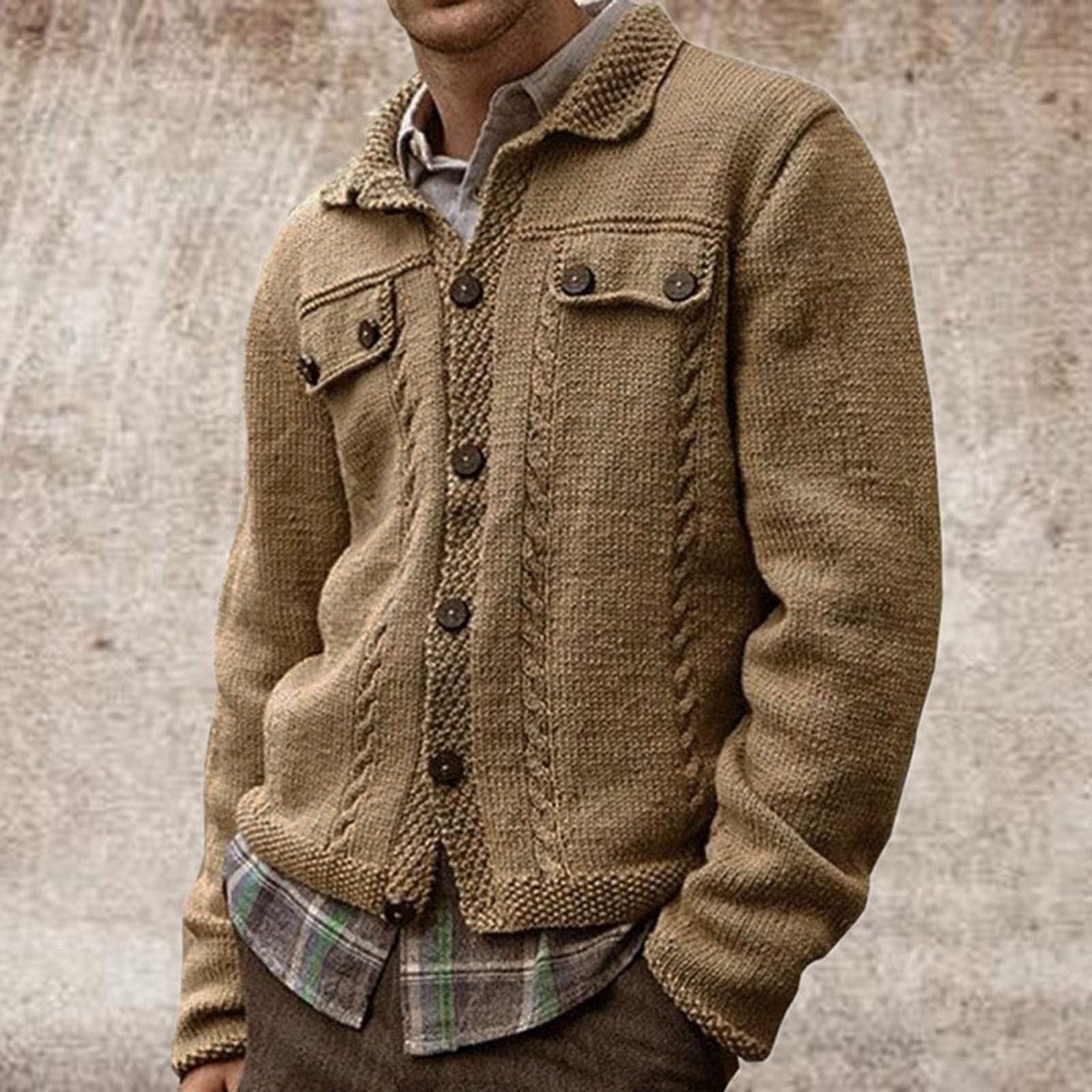 Hommes classique couleur unie col rabattu Cardigan pull simple boutonnage tricots pull manteau chemisier avec poche Veste De Sans Manches Homme