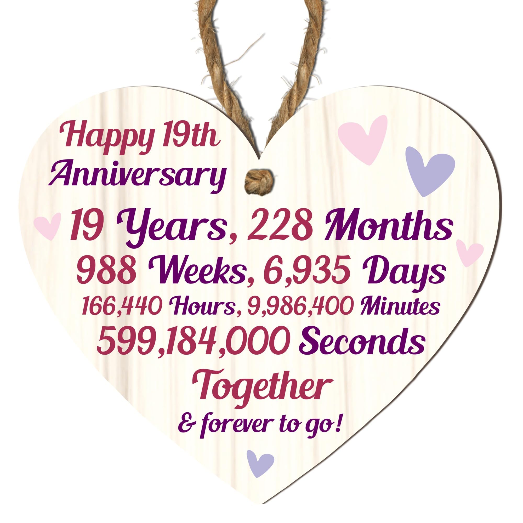 19th Anniversary Wooden Heart Plaque – Personalised Keepsake Gift for Grandparents, Parents, Him or Her – Rustic Charm, 10cm x 9cm (19th Anniversary, Medium: 15 cm (H) × 13 cm (W))