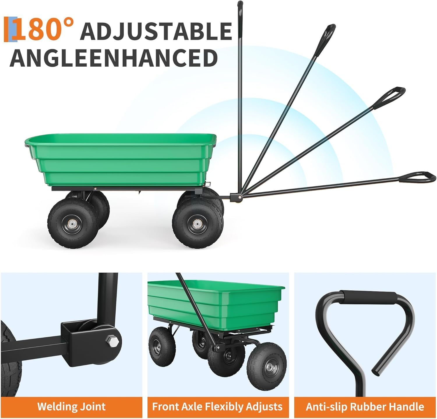 Garden Dump Cart, 1200LBS Heavy Duty Garden Wagon with 180° Adjustable Handle & 10 in Tires, Quick-Release Dumping, Wheelbarrow Utility Wagon for Yard Work, Landscaping, Gardening
