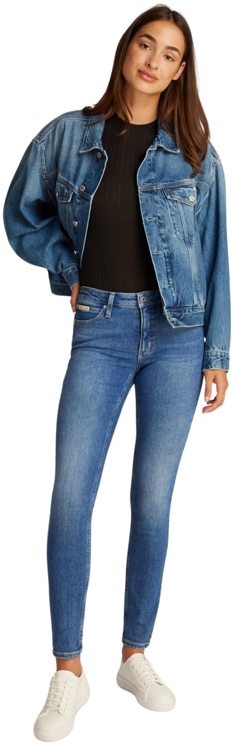 Calvin Klein Mid Rj20j224491 Jean Femme Mid Rise Skinny Fit, Bleu (Denim Dark), 30W/26L - Skinny - Femme