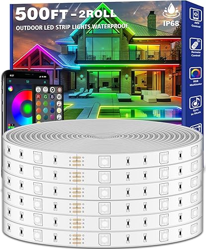 Miniatura 1 de zoegi Tira de luces LED para exteriores de 500 pies, impermeable, sincronización de música, RGB IP68, tiras de luz LED para exteriores,