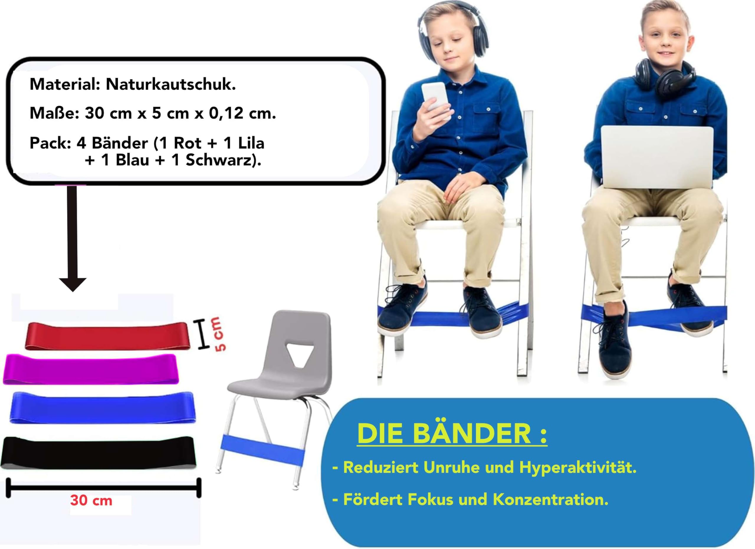 ADHS Kissen für Kinder & elastische Bänder | Maximieren Sie die Konzentration | Kanalisieren Sie Hyperaktivität | Sichere Anpassungsfähigkeit | Erfüllung im Alltag
