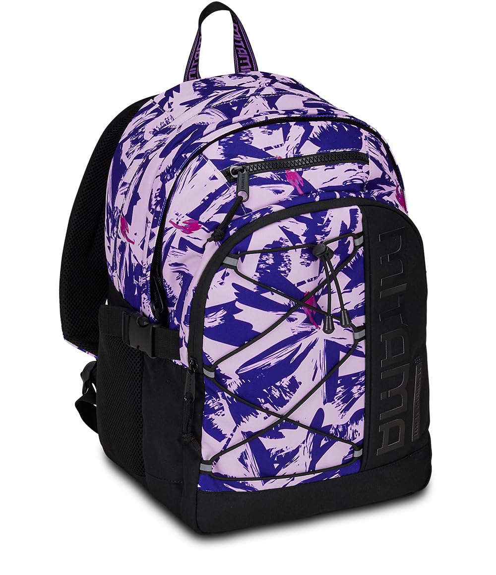Mitama Zaino Triplo Scomparto Full Flower con Tasca porta PC, Nero e Rosa, Scuola Elementare e Tempo Libero, Bambina Ragazza