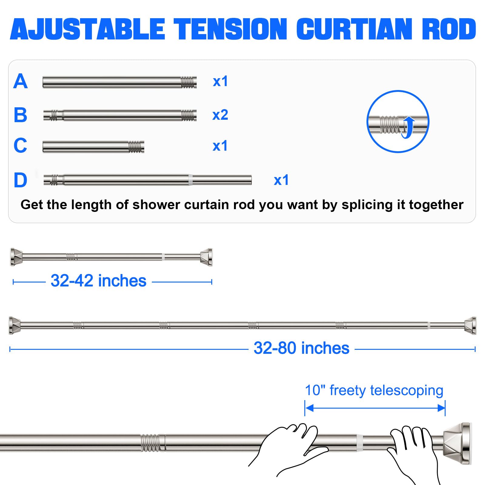 TITGIPE Spannduschstange Verstellbar 81-203 Cm – Kein Bohren, Rostfrei, Rutschfest, Für Bad & Fenster