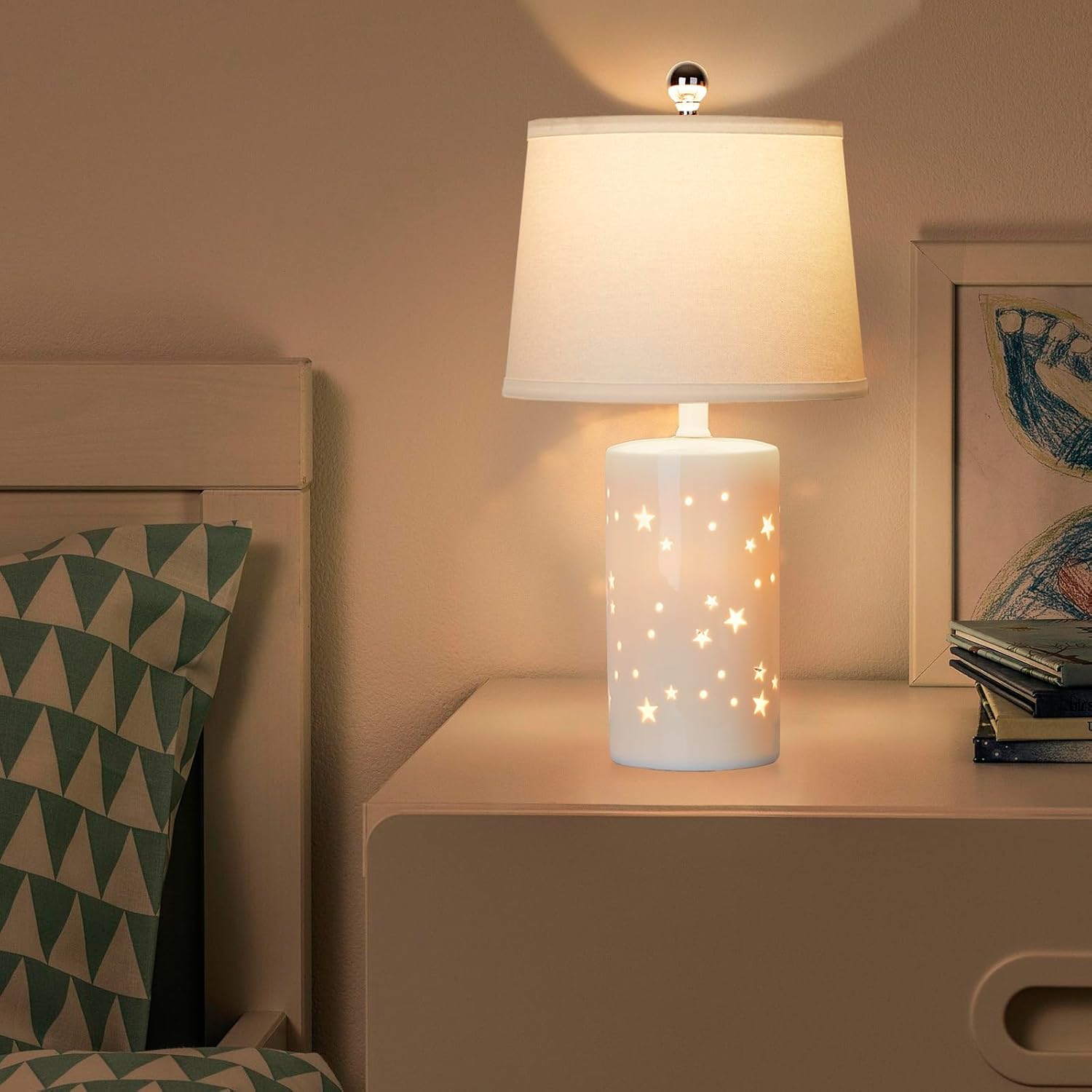 20.5" Modern White Ceramic Table Lamp Set of 2 for Bedroom Living Room Desk Lamp Small Bedside Lamps with Nightlight for Study Room Office Dorm Nightstand Lamp Side Table Lamp-LED Bulbs Include