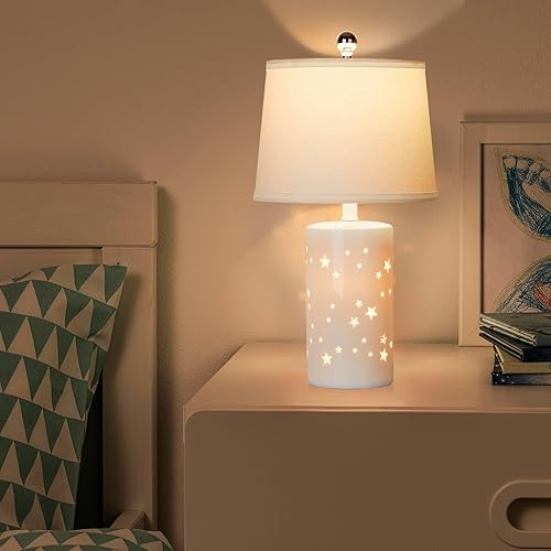 Miniatura 4 de Juego de 2 lámparas de mesa de cerámica blanca moderna de 20.5 pulgadas para dormitorio, sala de estar, escritorio, lámparas de noche pequeñas con