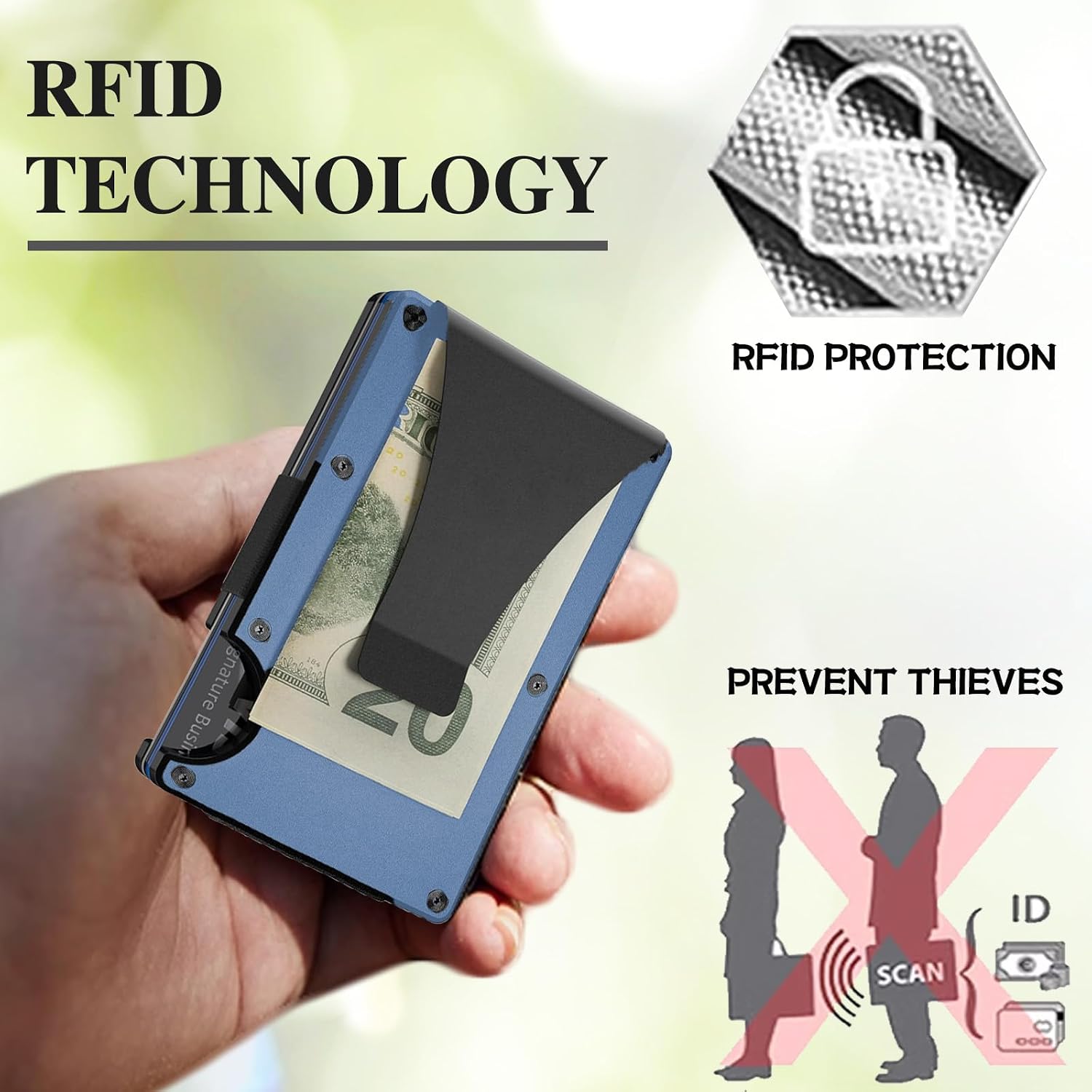 Minimalist Wallet with RFID Blocking,Slim Credit Card Holder with Aluminum Money Clip Wallet for Men and Women,Metal Wallets for Mens Front Pocket as Gifts (Blue) image 2