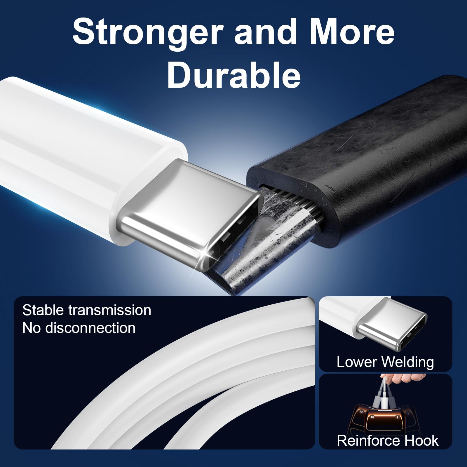 Cable USB C a USB C de 6 pies, paquete de 3