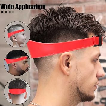 1PC Neckline Shaving Template for DIY Self Haircutting, Adjustable Hair Trimming Guide, Silicone Curved Haircut Band for Cleaning Straight Neck Hairline (Red)