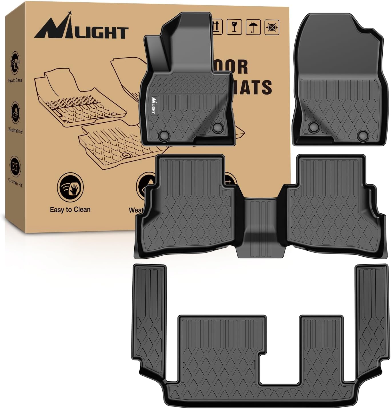 Nilight Floor Mats for Mazda CX-9 CX9 (7 Seat Only) 2016 2017 2018 2019 2020 2021 2022 2023 All Weather Custom Fit Heavy Duty Floor Liners