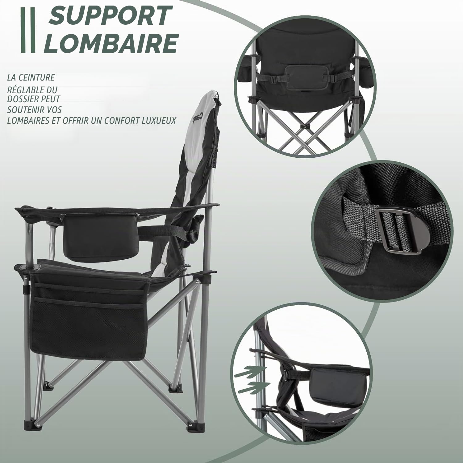 KingCamp Chaise de Camping Pliante XXL Ergonomique Rembourrée
