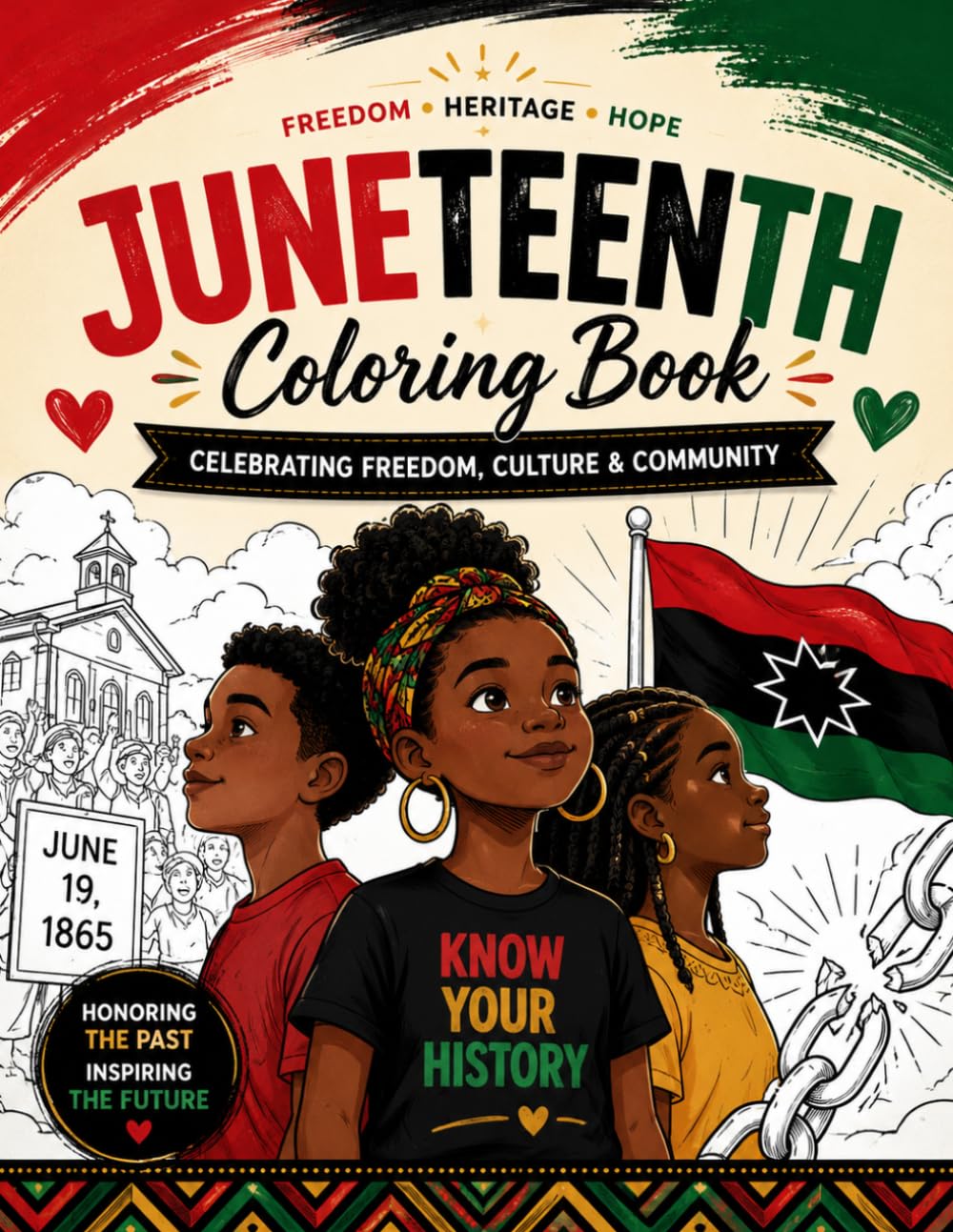 Juneteenth Coloring Book: Celebrate Freedom, Culture and Community by Coloring 45 Pages of Culture, History and Oportunity, Ages 4-8