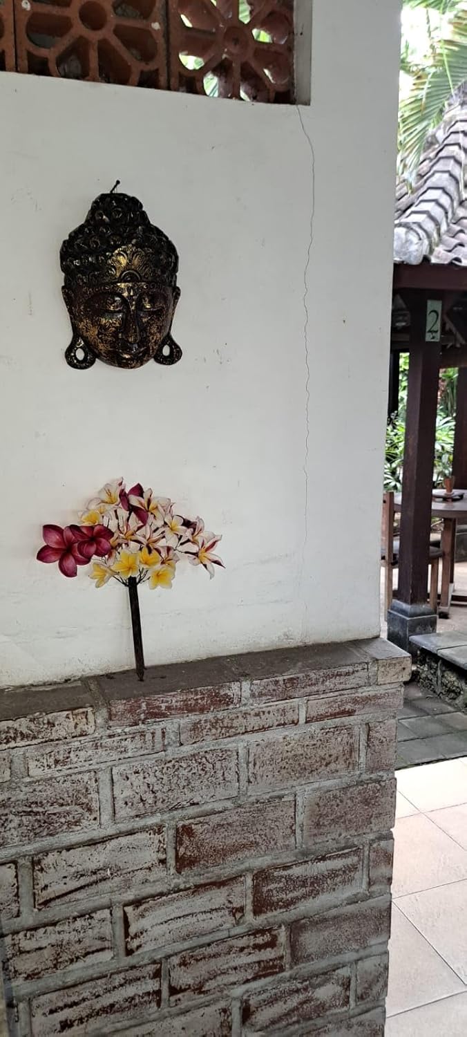 Red & Gold Harmony Buddha Mask Wall Decor | Handcrafted Balinese Art | Serene Tropical Home Accent