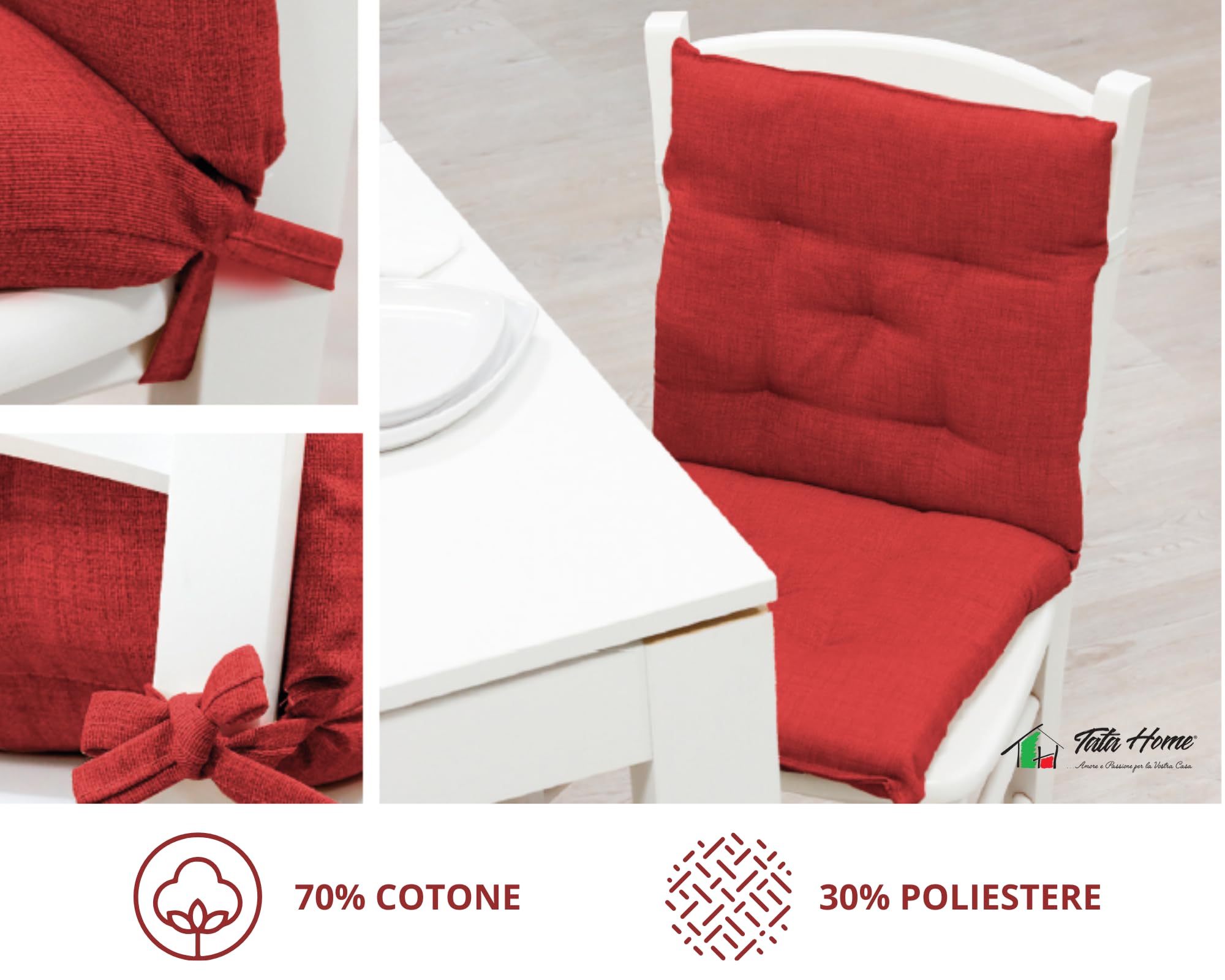 Tata Home Set 6 Cuscini Sedia con Schienale Cucina Cuscino con Lacci Fascia Elastica da Giardino Esterno Cuscino Imbottito per Sdraio Prendisole Cuscino Poltrona Sdraio Relax Misura 40x80 cm Panna