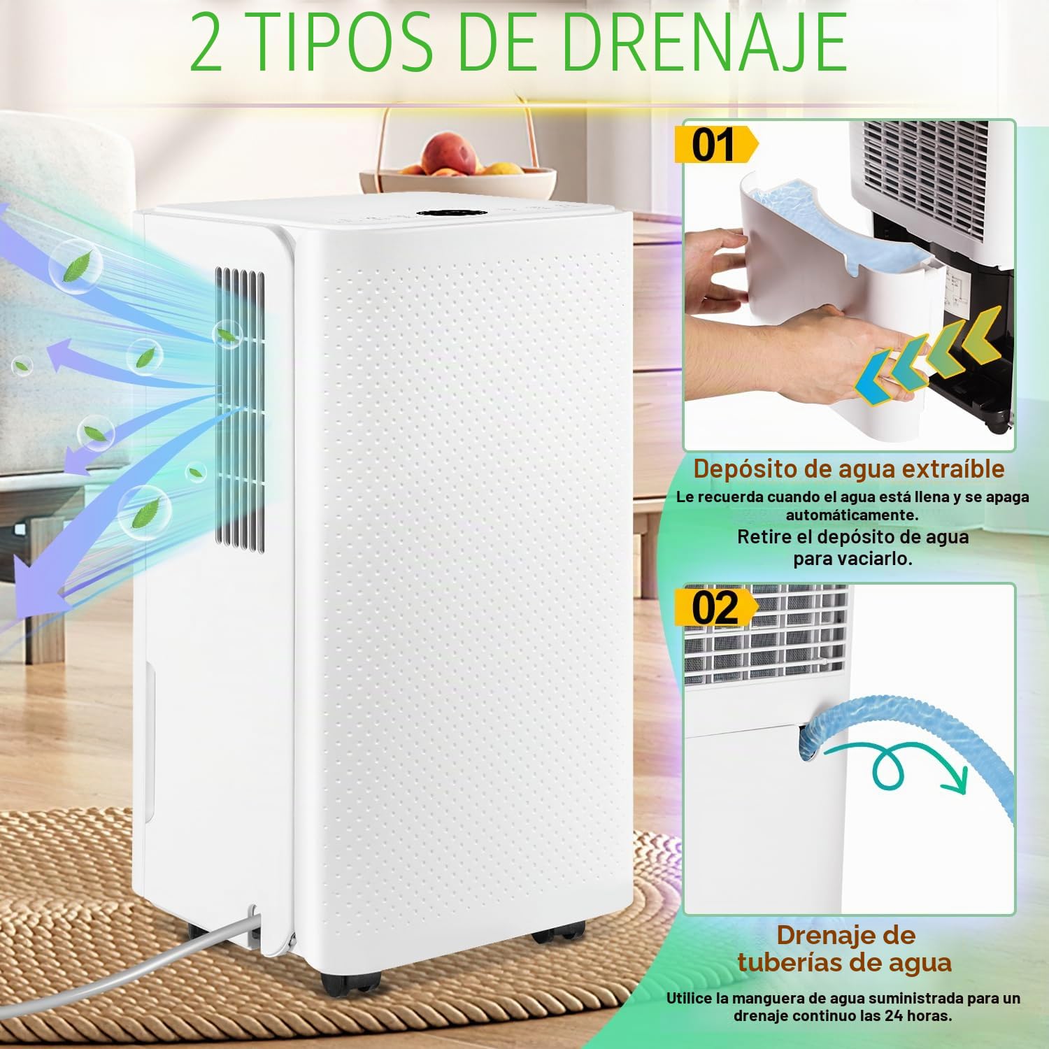 Deshumidificador Rendimiento de deshumidificación de 16 l/12 h - para un tamaño de habitación de aproximadamente 15-25 m² - con 4 modos de funcionamiento, función de descongelación