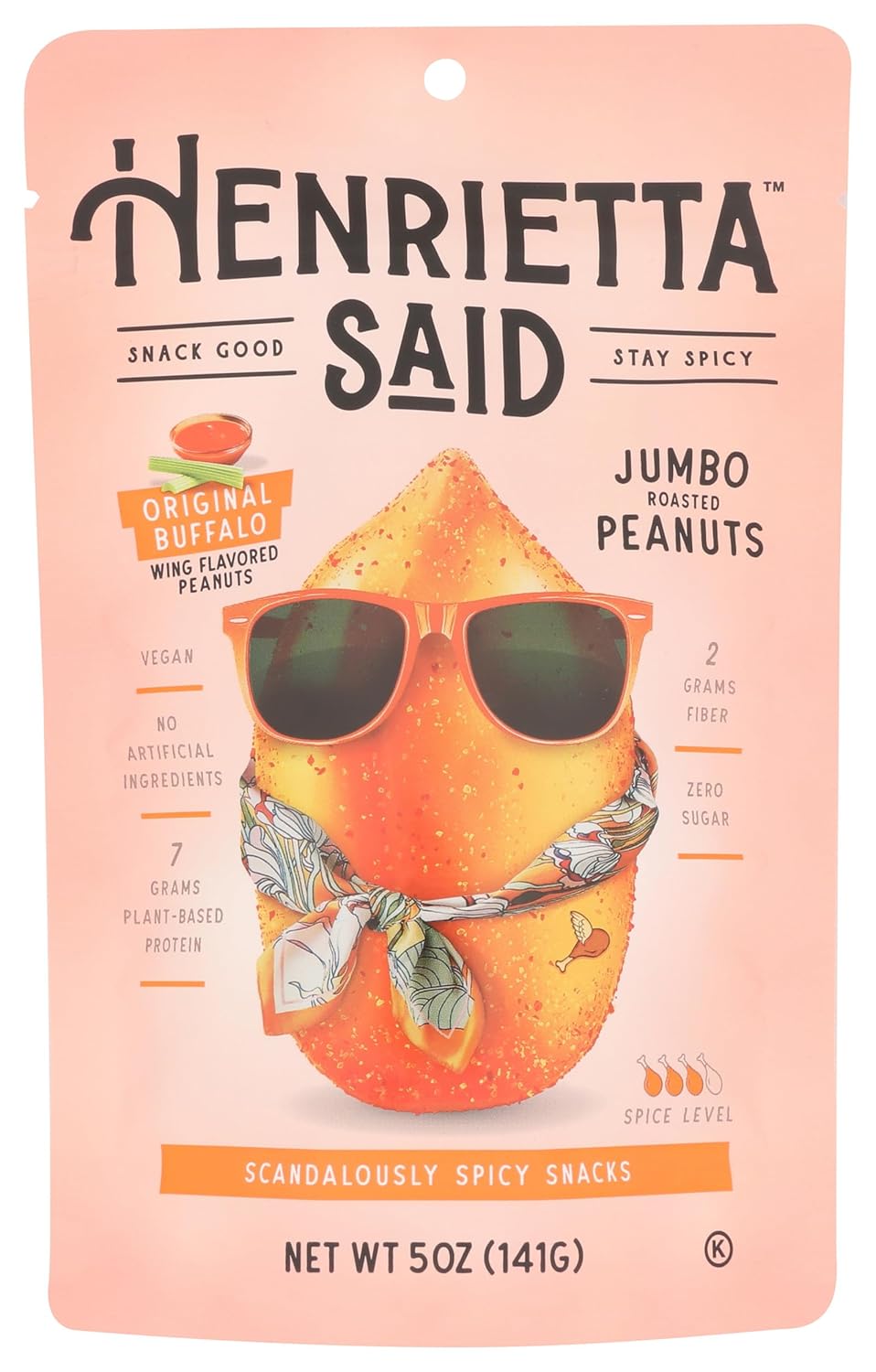 Henrietta Said Original Buffalo Wing Flavored Peanuts, Spicy, Plant Based, 5 Ounces (Pack Of 12)