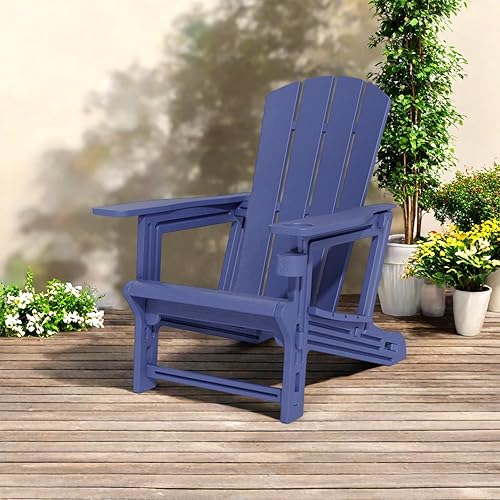 Silla Adirondack, silla Adirondack de plástico con soporte para tazas, muebles de césped resistentes a la intemperie al aire libre, jardín sin