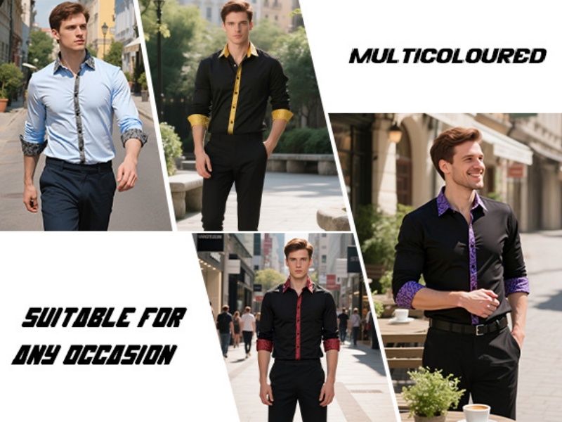 Allthemen Herren Hemd Langarm - Slim Fit Business Hemd Mit Kontrast