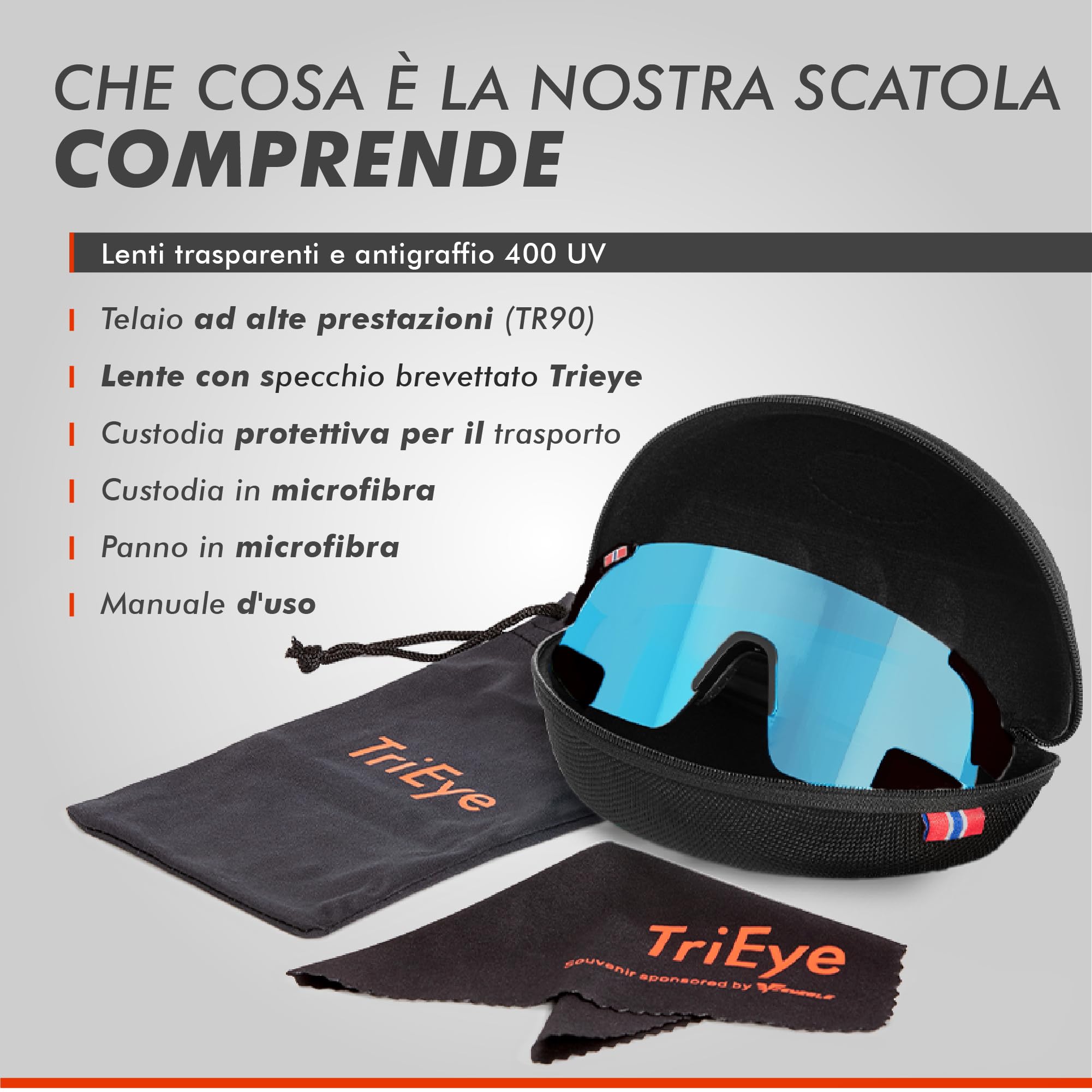 TriEye View Sport Occhiali da sole polarizzati uomo donna – Occhiali da ciclismo con specchietto retrovisore integrato, montatura leggera TR90, protezione UV400