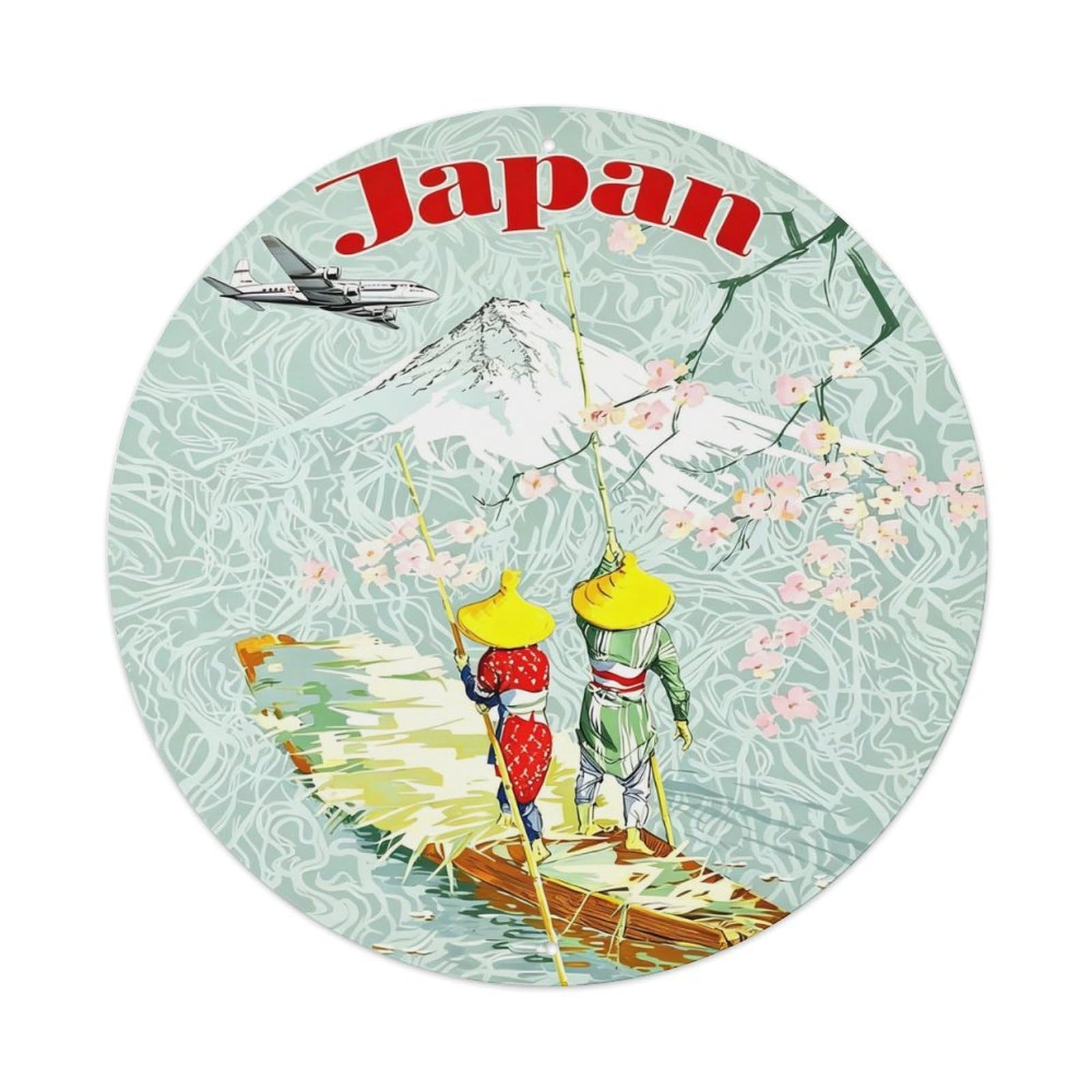 1953 Japan Travel Metal Tin Sign Plaque Wall Decor for Cafe, Club, Garden Round Metal Poster 8x8Inch