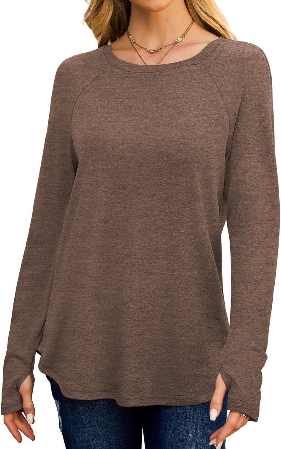 Womens Long Sleeve Tops Crew Neck T Shirts for Women Tunic Tops with Thumb Holes Fall Outfits for Women 2025 - Image 2