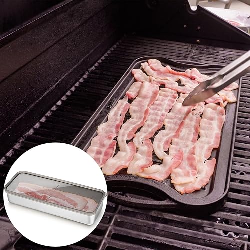 Miniatura 4 de Zhehao Recipiente de tocino para refrigerador, recipientes de almacenamiento de carne de delicatessen de acero inoxidable 304 para refrigerador,