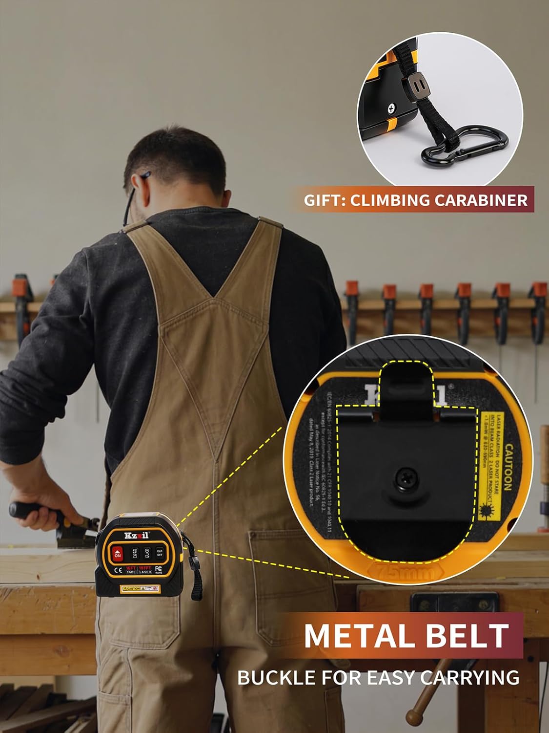 4-in-1 Laser Tape Measure 196ft/60m, Digital Measuring Tape with 16ft/5m Manual Tape, Fractional Readouts & Magnetic Hook, High-Precision Laser Measure for Construction, DIY & Real Estate