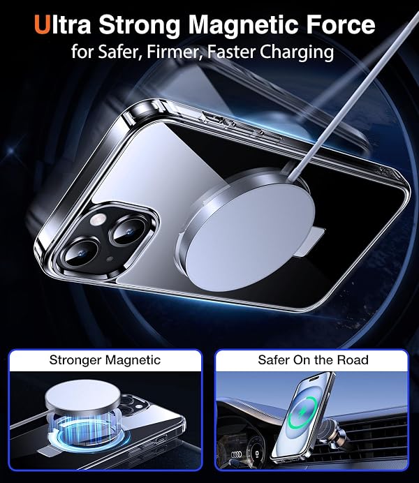 Chicfun 3-in-1 [Magnetic+Kickstand+Ring Holder] for iPhone 15 Case Stand Ring Holder Compatible with MagSafe, Magnetic Military Shockproof Protective iPhone 15 Phone Case Kickstand Cover Clear by Chicfun - Used condition - Image 2