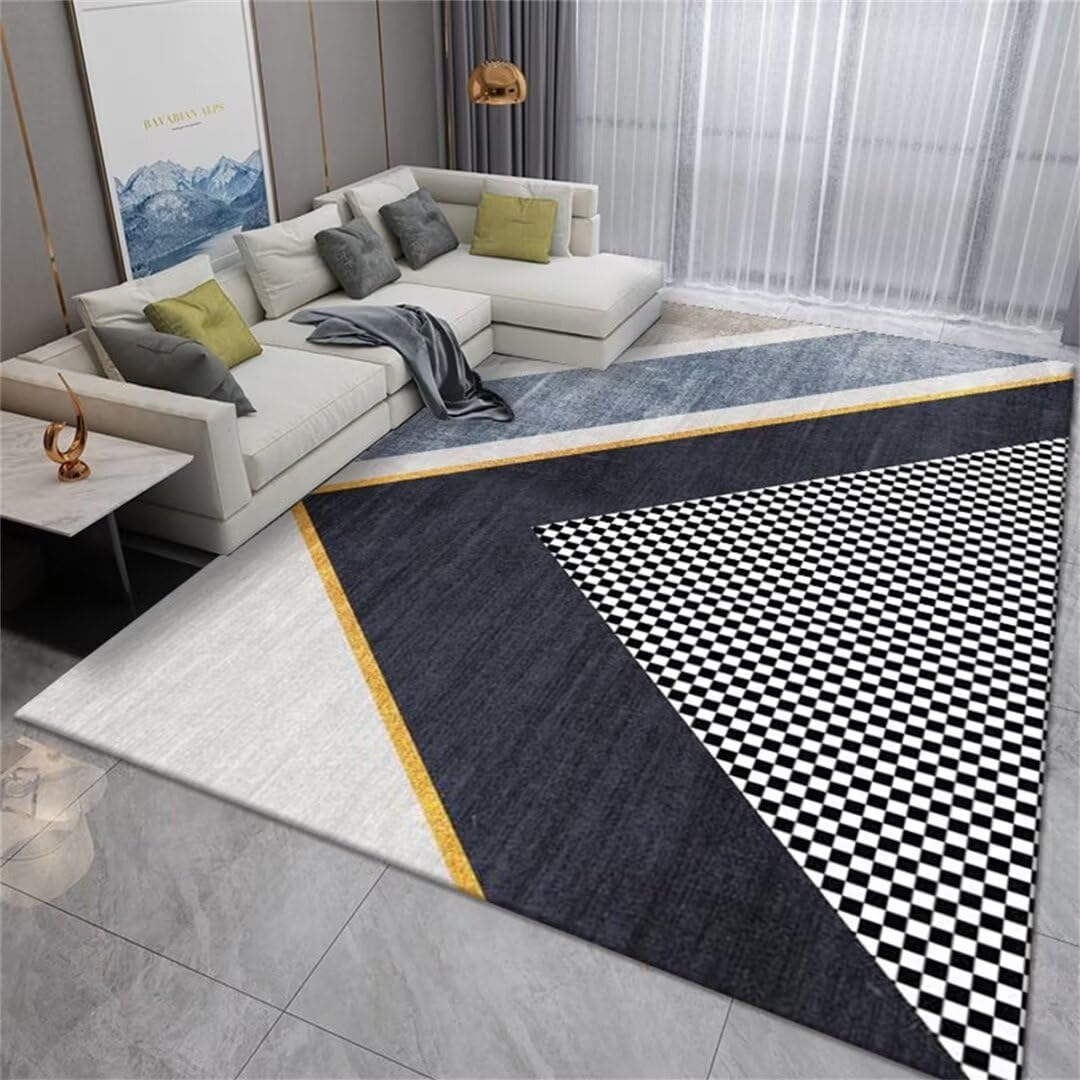 Tapis de Salon Géométrique Bleu 130X190cm - Plaid Chien et Meuble de Cuisine Polaire