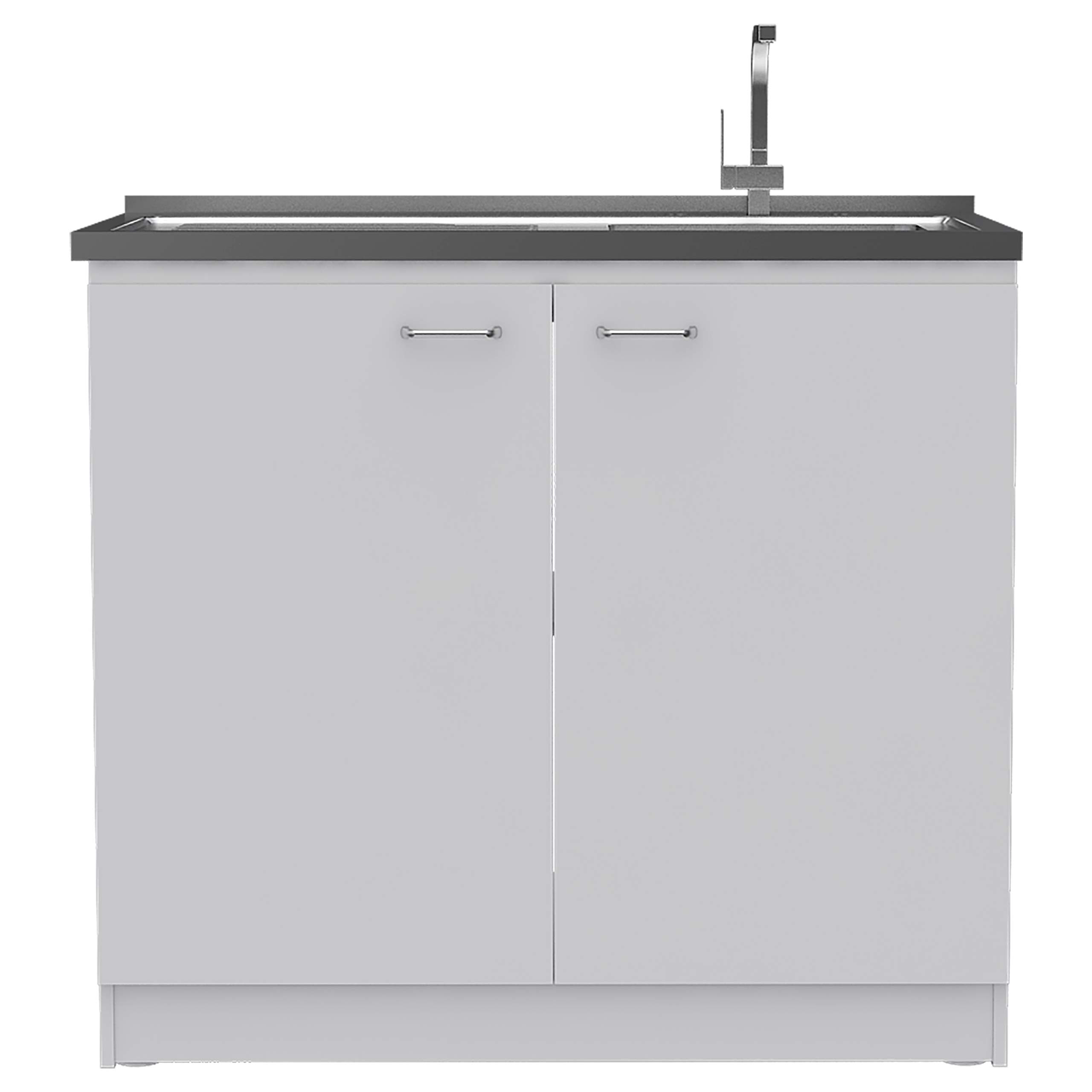 Utility Sink, Double Door Cabinet, Stainless Steel Countertop