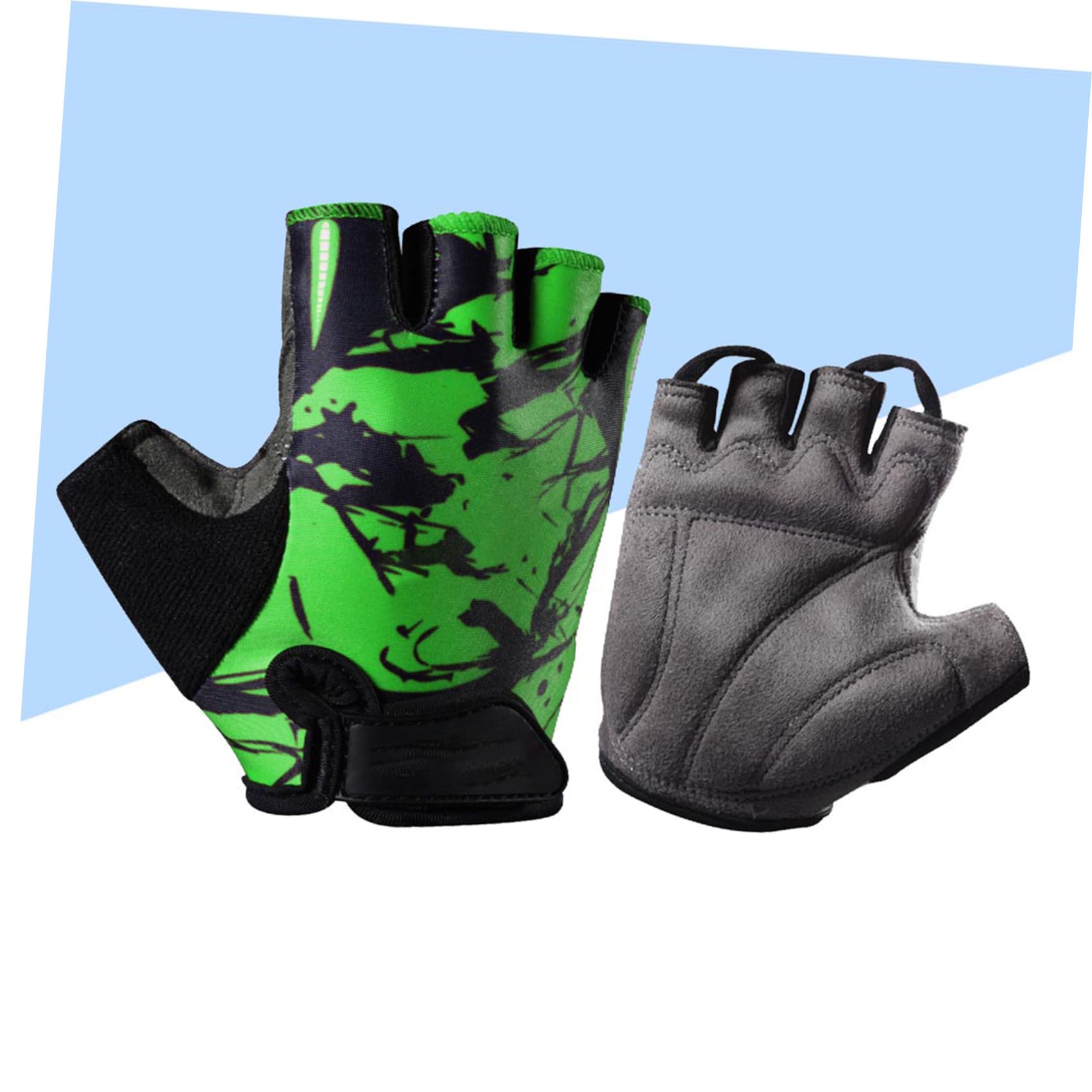 GALPADA 3stücke Kids Outdoor Sport Handschuhe Atmungsaktive Halbfinger Racing Und Workout-Handschuhe Für Junge Mädchen rutschfest Und Stoßdämpfend Grün Totem