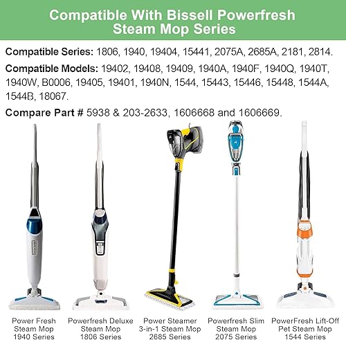 Miniatura 2 de Paquete de 6 almohadillas de repuesto para mopa de vapor 1940 1806 para almohadilla de trapeador de vapor Bissell Powerfresh. Compatible con las