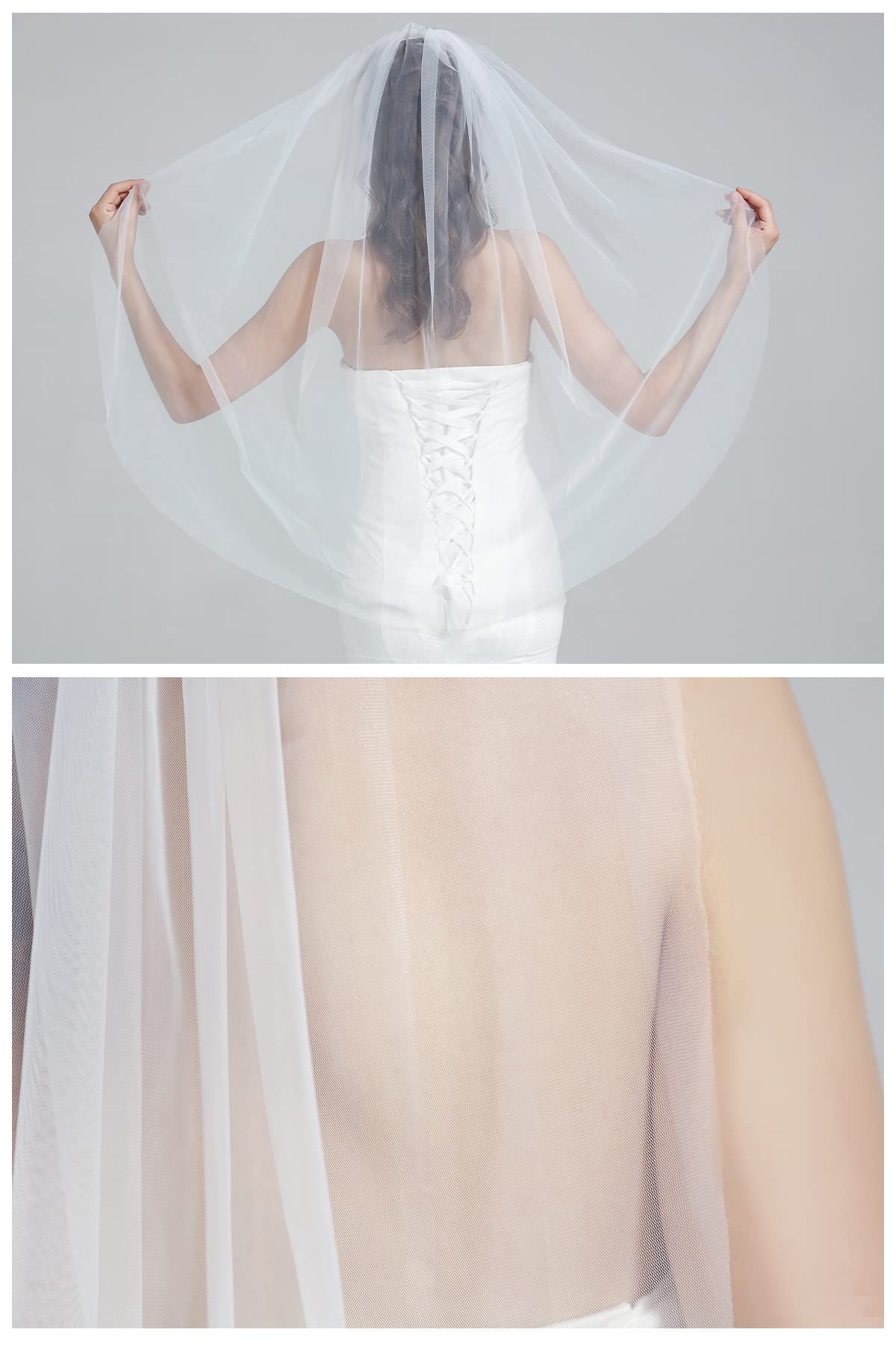 BEAUTELICATE Schleier Brautschleier Braut Hochzeit Softtüll Weiß Ivory Lang Kurz Ellbogenlang Mit Metall Kamm 1 Schicht V67