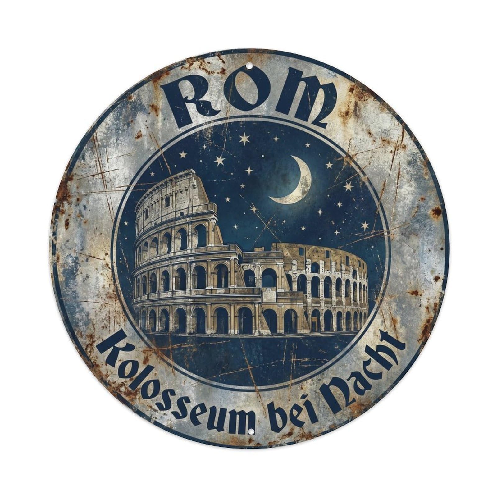 Fqnyr Style Vintage Travel Colosseum Moonlight Rome Metal Tin Sign