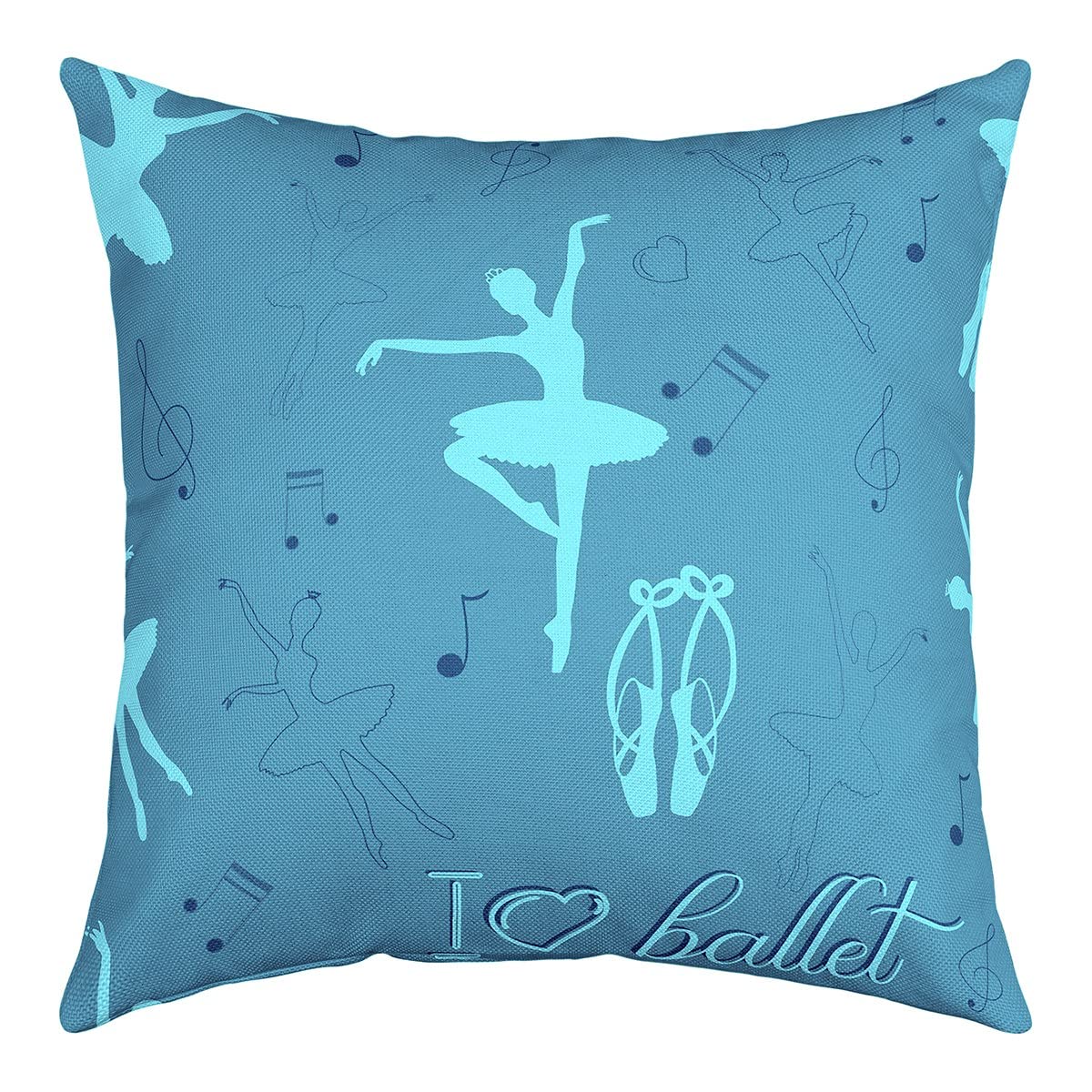 Ballet Dancer Silhouette Pillow Cover Reversible Print Dancing Pose Musical Notes Square Throw Pillow Cover for Bed or Sofa Decor Music Dance Lover Decorative Cushion Cover,18"x18"