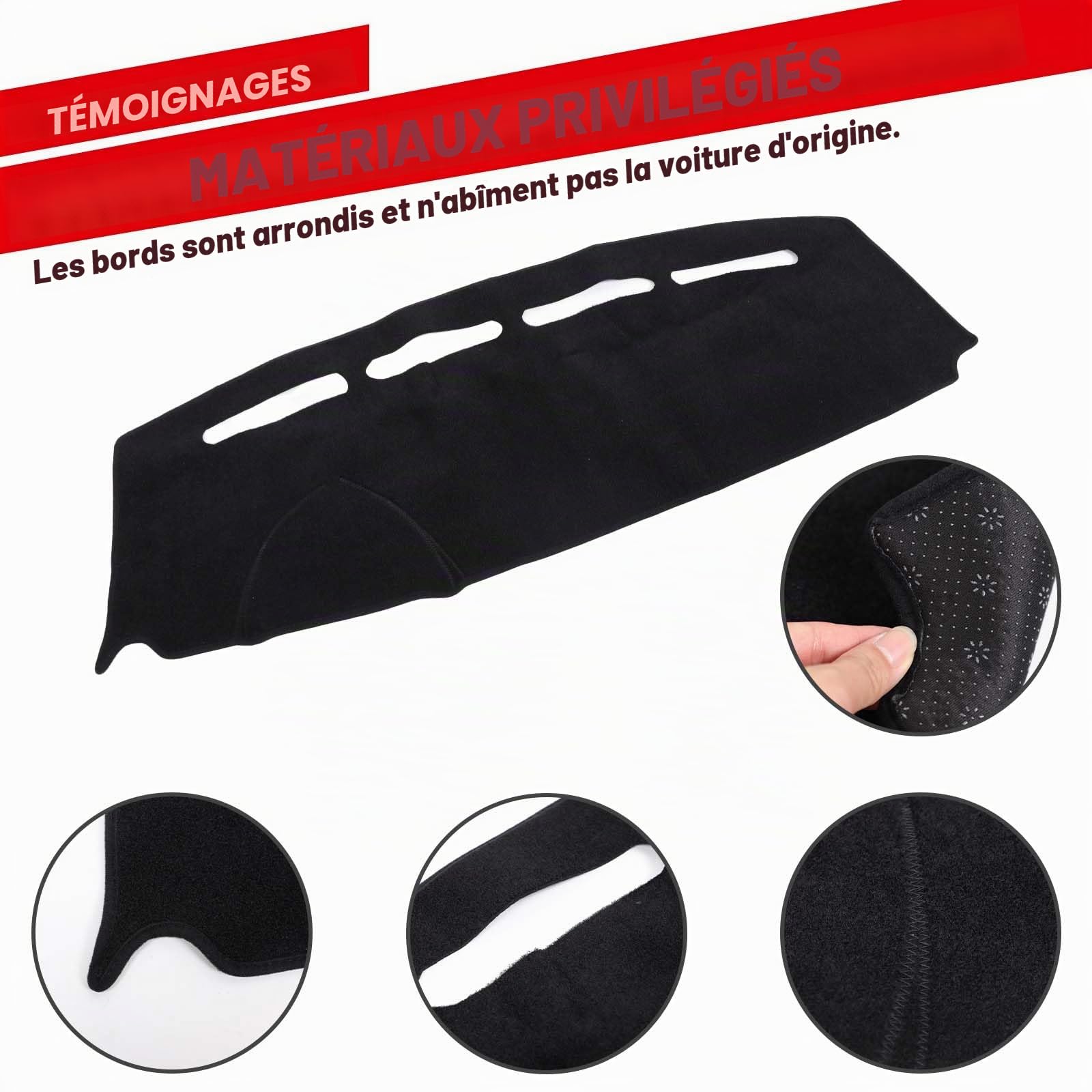 Housse de tableau de bord compatible avec Fiat 500 2008-2023, revêtement intérieur pour tableau de bord de voiture, antidérapant, anti-UV, protection solaire (noir, avec conduite à gauche)
