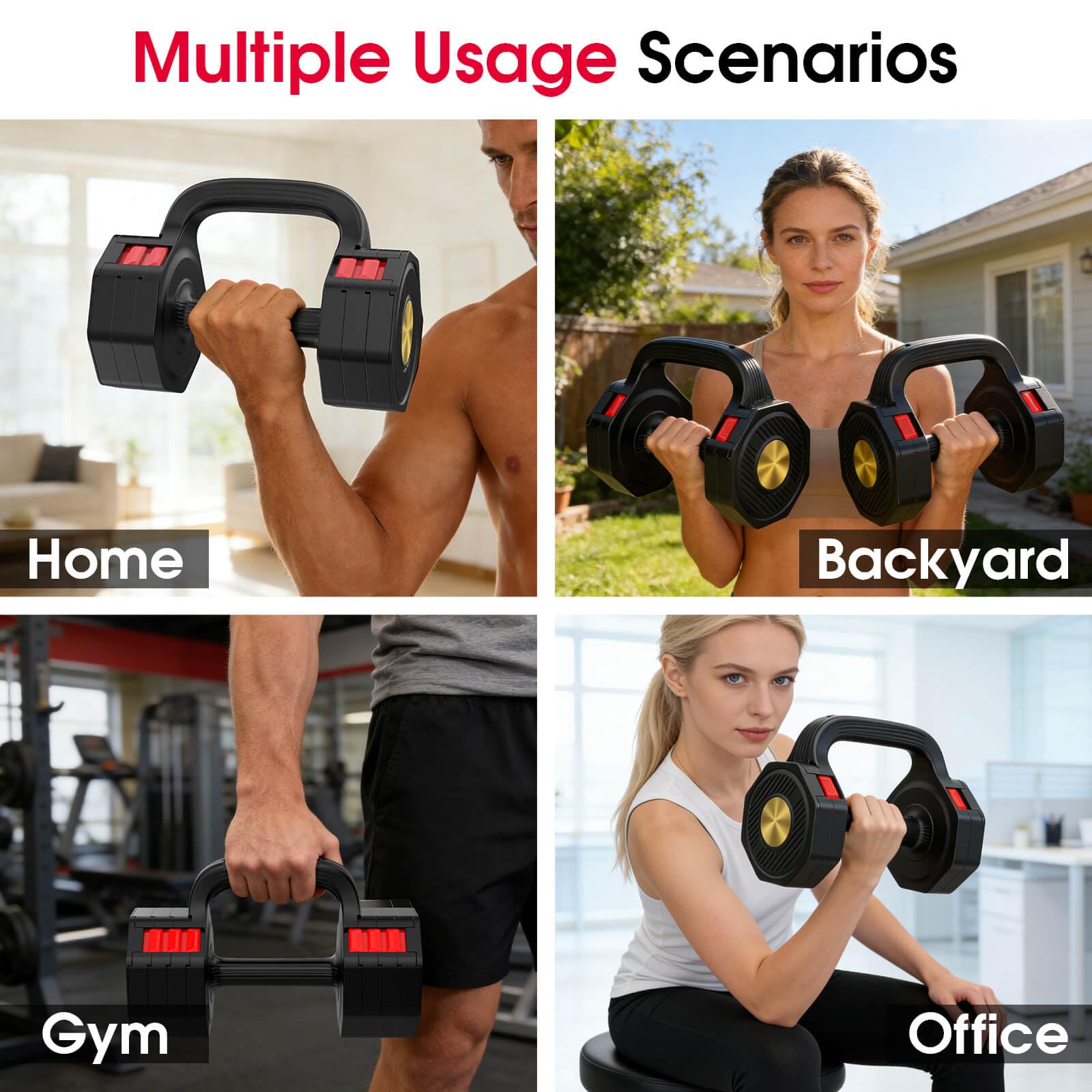 Adjustable Dumbbell Set, 4-in-1 Weights 5-20.5lb Each for Home Gym | 2-in-1 Dumbbell & Kettlebell, Quick Switch 1-Second Lock, Ergonomic Handle with Foam Pads, Space-Saving for Small Spaces