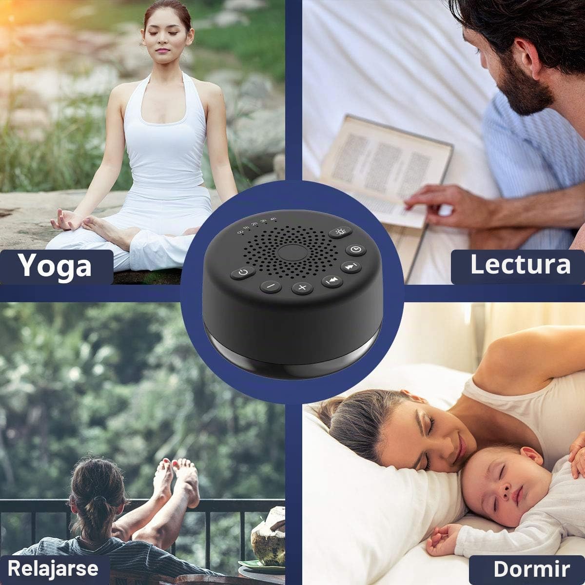 Easysleep Máquina de ruido blanco con 25 sonidos relajantes con 32 niveles de volumen, 5 temporizadores, función de memoria para adultos, bebés y niños
