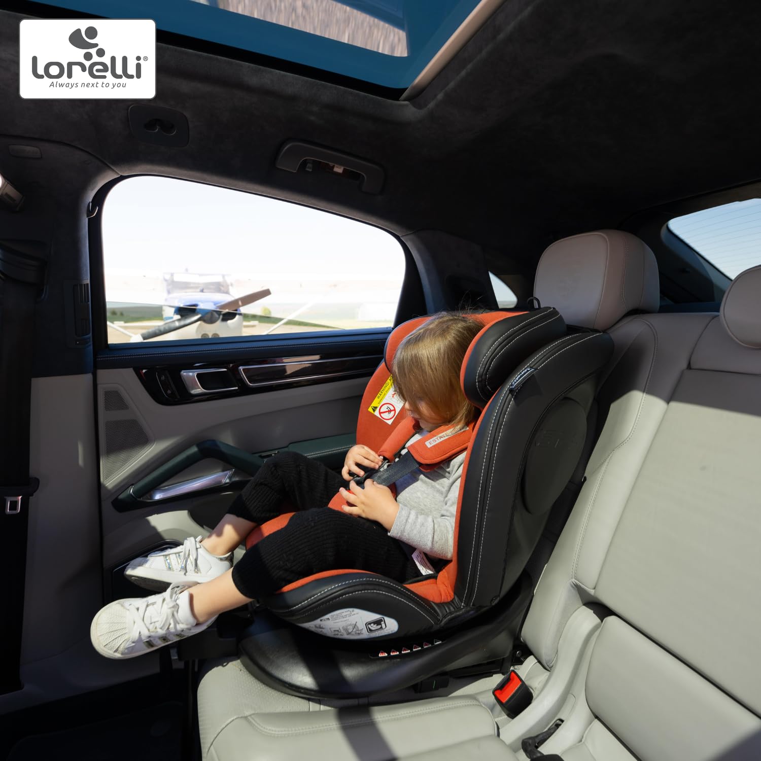 Lorelli Fotelik dziecięcy Estate z podstawą Isofix i nogą podpierającą, obracany o 360 stopni, 0-36 kg, i-Size 40-150 cm, fotelik dla dziecka od urodzenia, 5-punktowy pasek, regulowany zagłówek