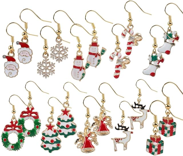 Naler 10 Pairs Christmas Drop Dangle Earrings, Jewellery Set Gifts for Women Girls Kids Xmas Party Decoration Costume