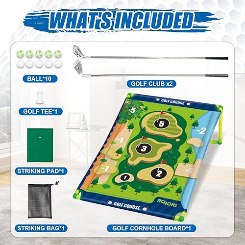 Miniatura 7 de Juego de astillado de golf mejorado con 2 palos, juego de batalla de golf de velcro para jóvenes, portátil familiar para patio trasero, objetivo de