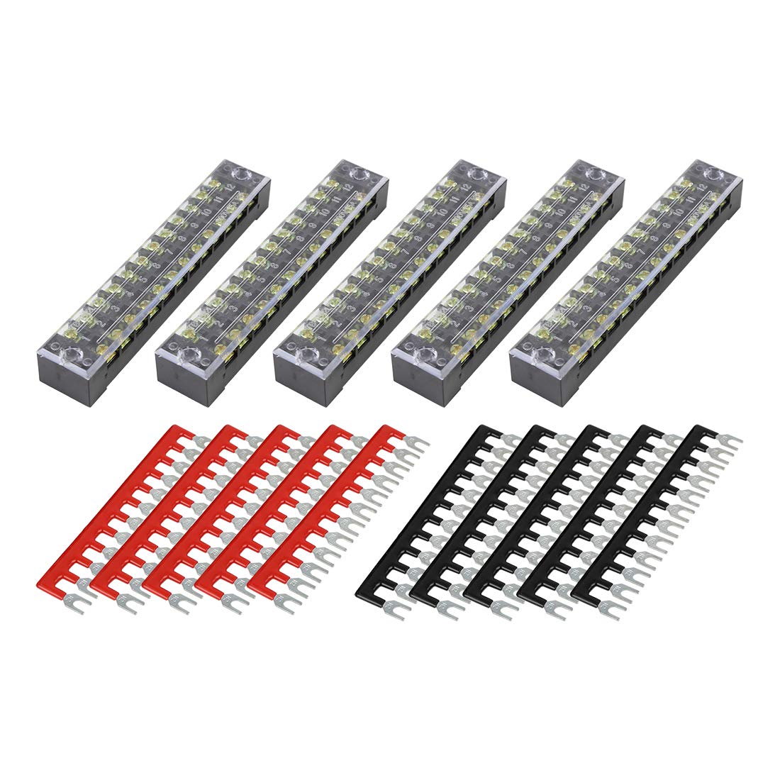 X AUTOHAUX 5 Set 12 Positions Dual Row Screw Terminal Strip 600V 15A